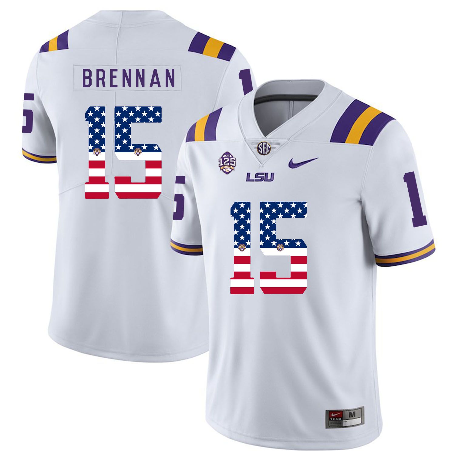 Men LSU Tigers 15 Brennan White Flag Customized NCAA Jerseys